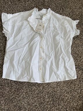 Frame White Ruffle Collar Button-Down Shirt